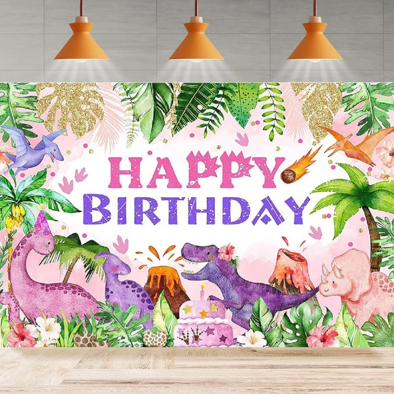 Photography Backdrop Watercolor Jungle Dinosaur For Girls Kids Birthday Party Background Cake Dessert Table Home Decor Banner