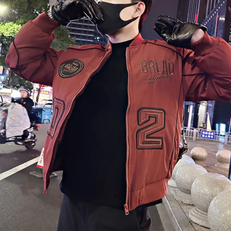 

2025 Winter Men's Thick Embroidered Cotton Jacket Stand Up Collar Baseball Jacket Warm Casual Hip-hop Streetwear Bomber Jackets