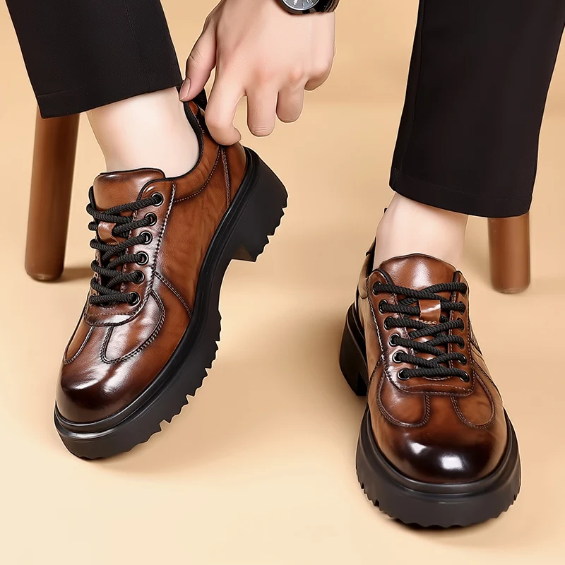 New Men's Lace-Up Business Casual Leather Shoes, Handmade Men's Non-Slip Flats Shoes, Casual and Comfortable Men's Work Shoes, Leather Men's Fully Matched Sports Shoes