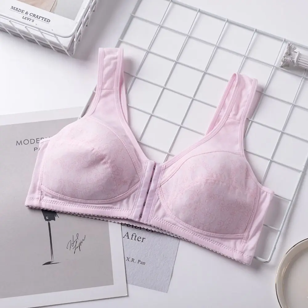 Comfortable Thin Front Button Bra Convenient Plus Size Women Wireless Bra No Chest Pad Widen Straps Elderly Bra Lady