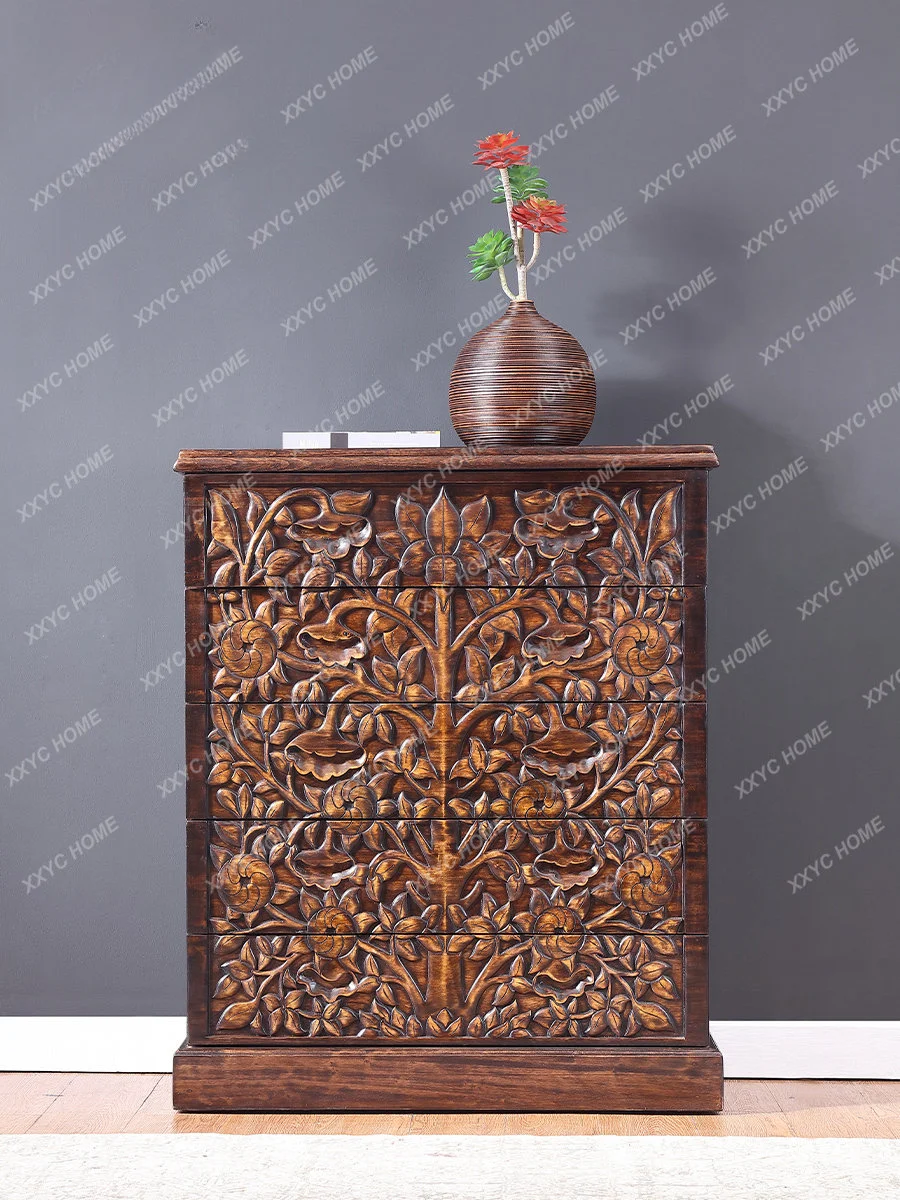 

Solid Wood Carved Chest of Drawers Bedroom Storage Cabinet Living Room Locker