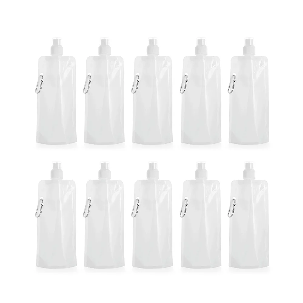 

10pcs Transparent Collapsible Water Bottle Reusable Canteen Foldable Drinking Water Bag About 480ml-500ml