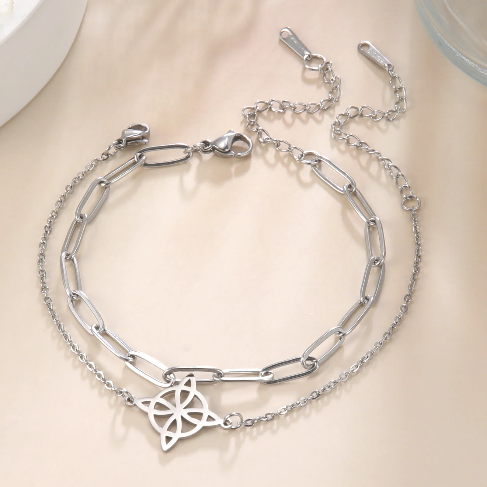 Celtic Witch Knot Bracelet Stainless Steel Cross Witchcraft Supernatural Double Layer Chain New Design Aesthetic Jewelry Gift