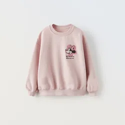 Topy z długim rękawem 1-6Age Girls Cartoon Print Sweatshirt Children Fashion Casual Crewneck Tops Kids Minnie Solid Color Hoodies