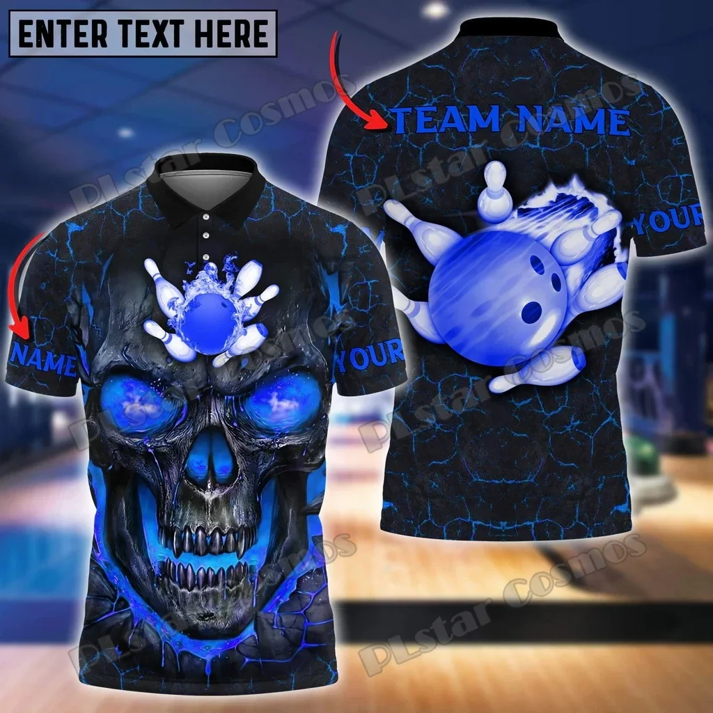 Bowling Flame Skull Pattern Multicolor Customized Name 3D Printed Mens Polo Shirts Summer Casual Unisex Premium Polo Shirt PLP72