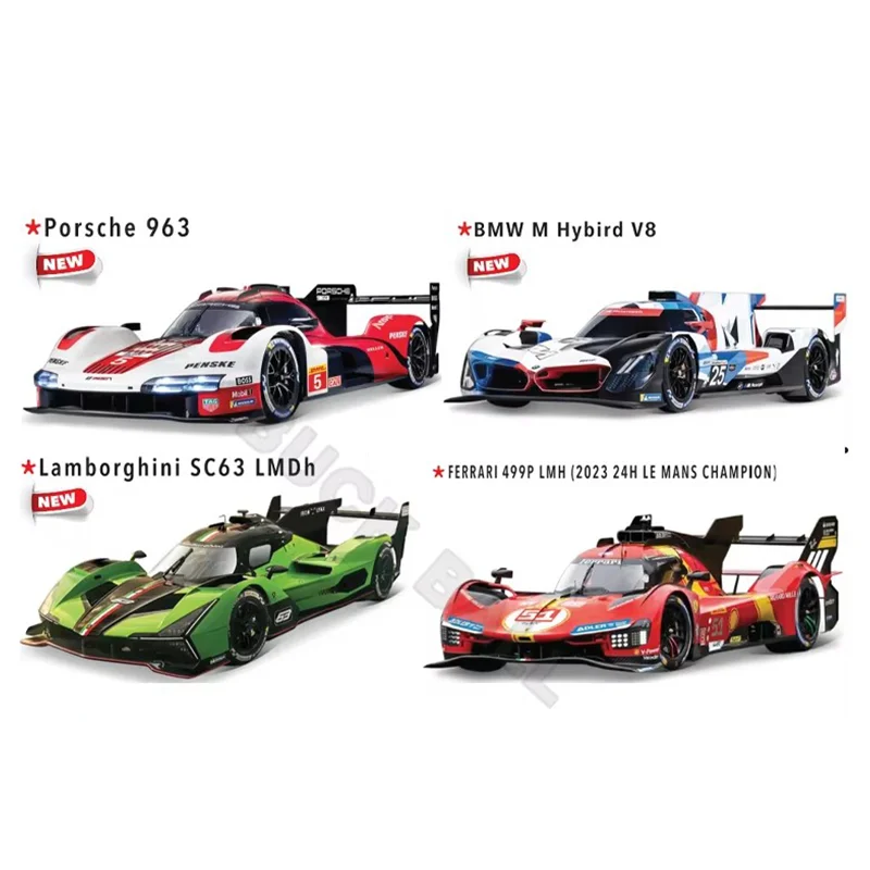 1:43 Bburago Ferrari 499P Osłona przeciwpyłowa 24h Le Mans Rally Champion Porsche 963 BWM M Hybird V8 Lamborghini SC63 Odlewany model samochodu