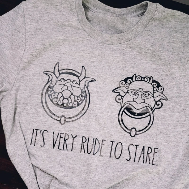 It's Very Rude To Stare Labyrinth Funny Gringotts Door Knocker T-shirt Quote Wizarding World Fan Gift Retro Gothic Cotton Tops