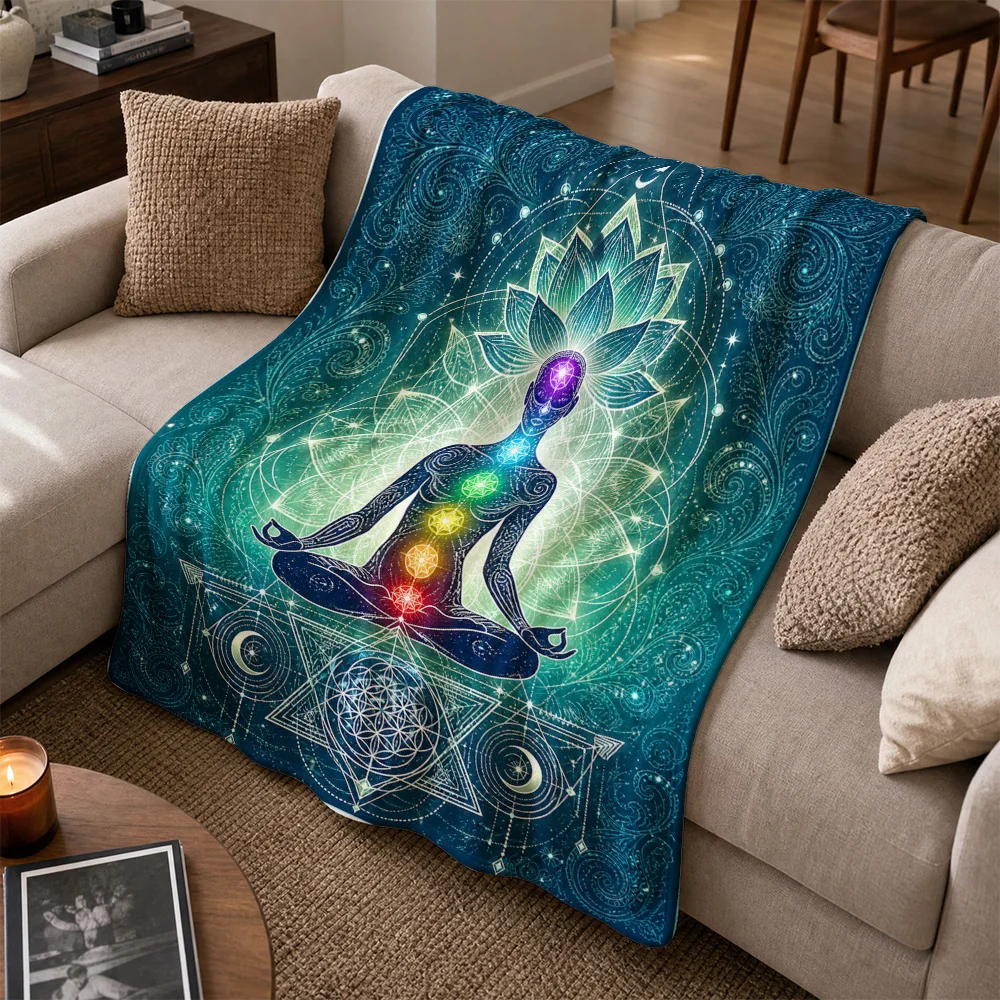 Bohemian Spiritual Chakra Mandala Yoga Throw Blanket for Sofa Couch Meditation Cosmic Sacred Geometry Energy Decor Cover