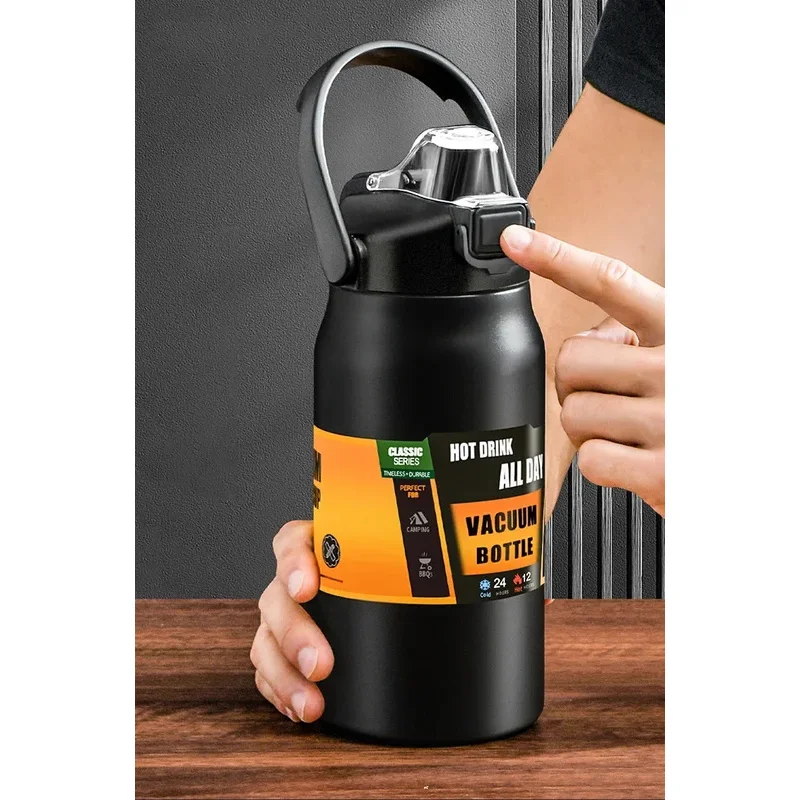 

304 stainless steel insulated sports water bottle with straw, outdoor vacuum thermal cup for hot and cold drinks