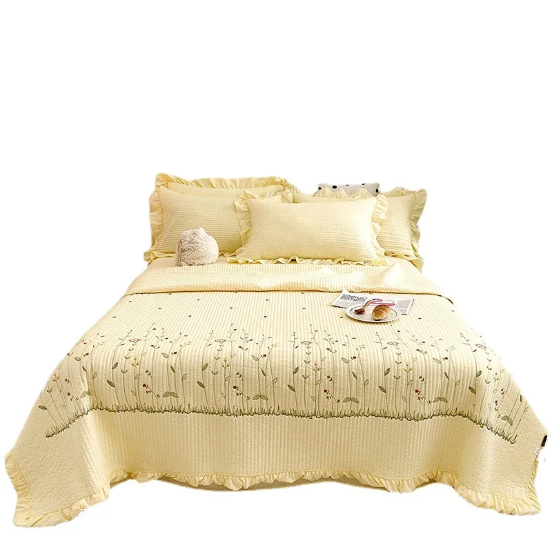 Fotografia 7: 1pc coreano princesa babados flores bordado verão colcha colcha na cama colcha ar condicionado cobertor conjunto de cama