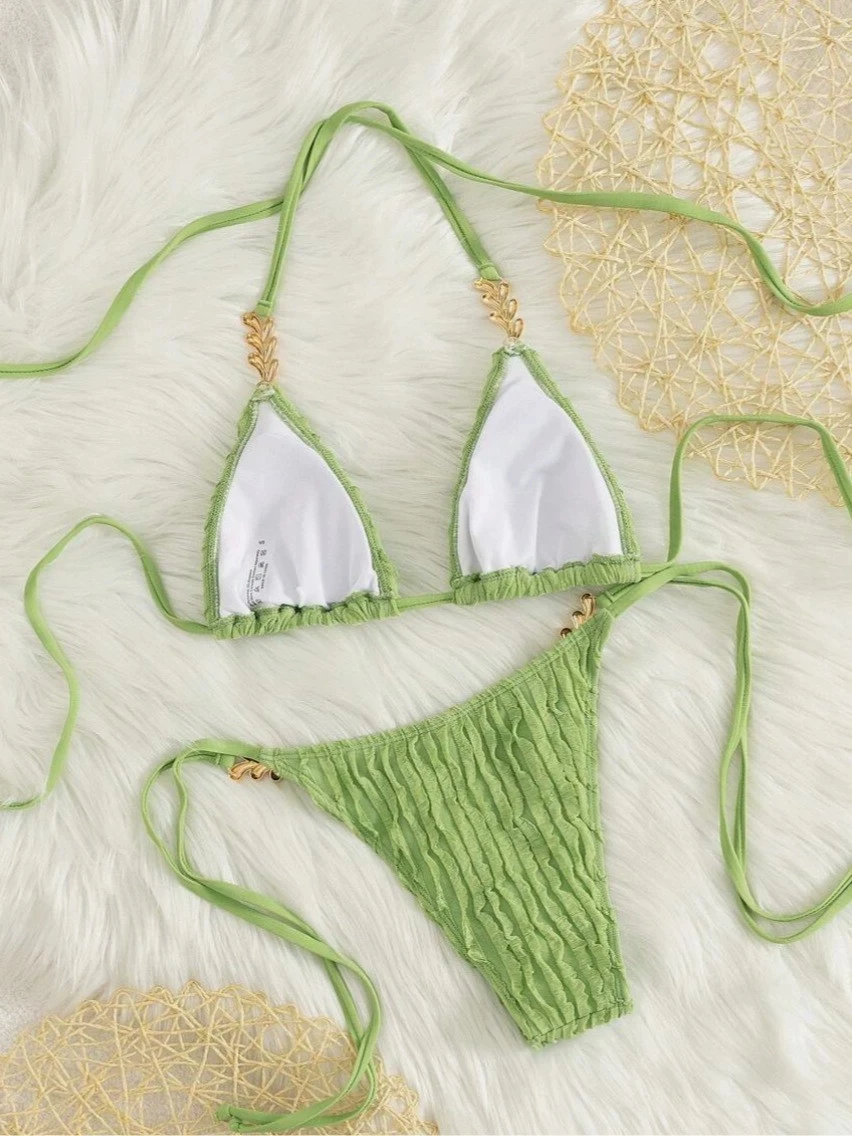 DEKA 2025 nouvelle couleur unie 2 pièces à lacets maillot de bain Sexy chaîne Triangle licou dos nu Bikini ensemble string maillot de bain maillots de bain