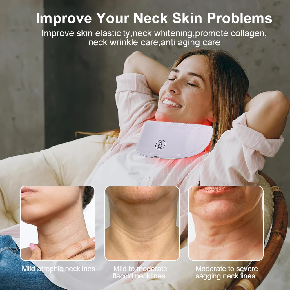 Neck LED Mask Skin Tightening Red Lights Therapy 7 Colors Photon Neck LED Photon Therapy Neck Beauty Device Anti-Wrinkle Machine