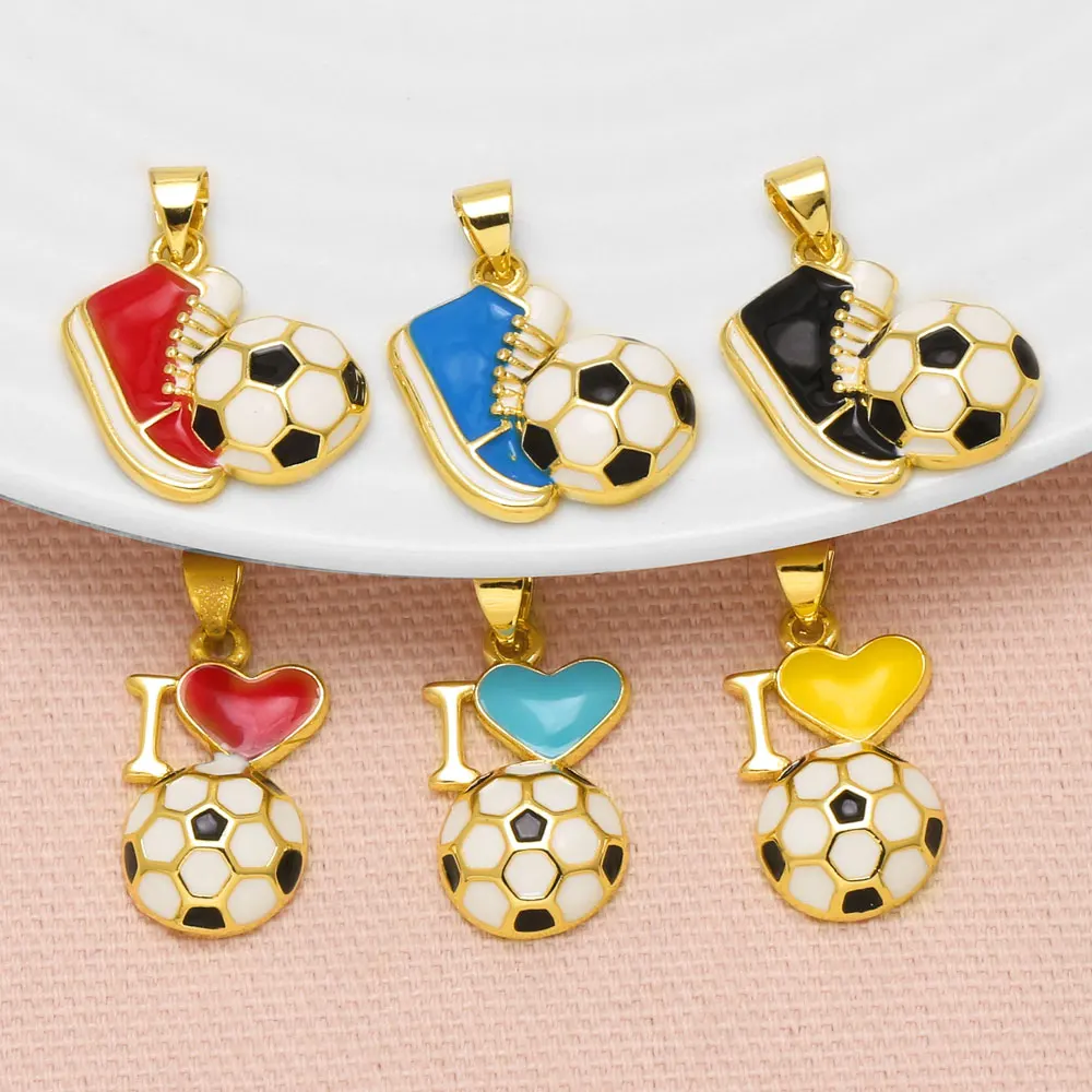 OCESRIO Football Pendant for Jewelry Making Gold Plated Brass Cute Enamel Soccer Sneaker I Love Heart Pendant Components pdtb905