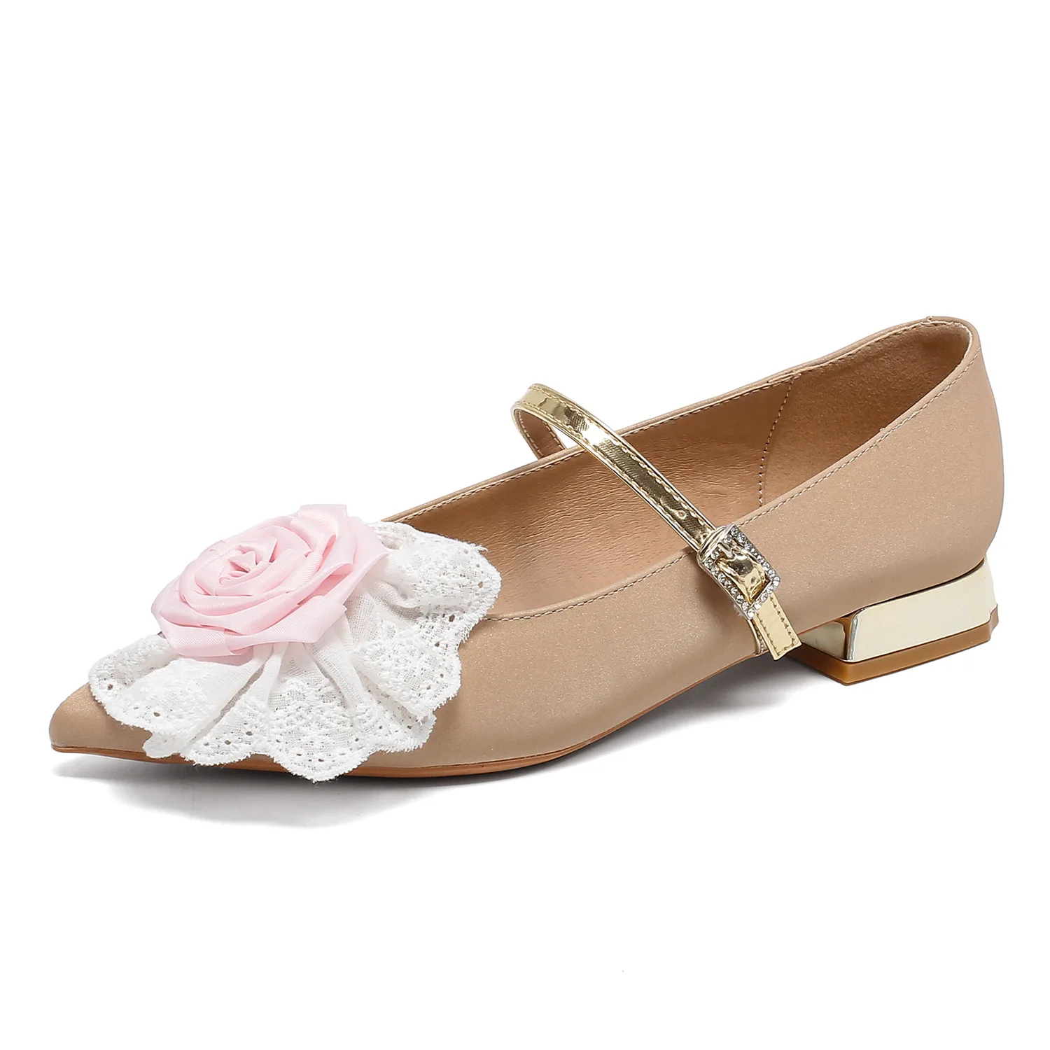 

Bloomsteps женские туфли на плоской подошве на толстом каблуке, новинка 2025, французские остроконечные туфли Мэри Джейн, туфли с розовыми цветами, балетки на плоской подошве, вечерние туфли