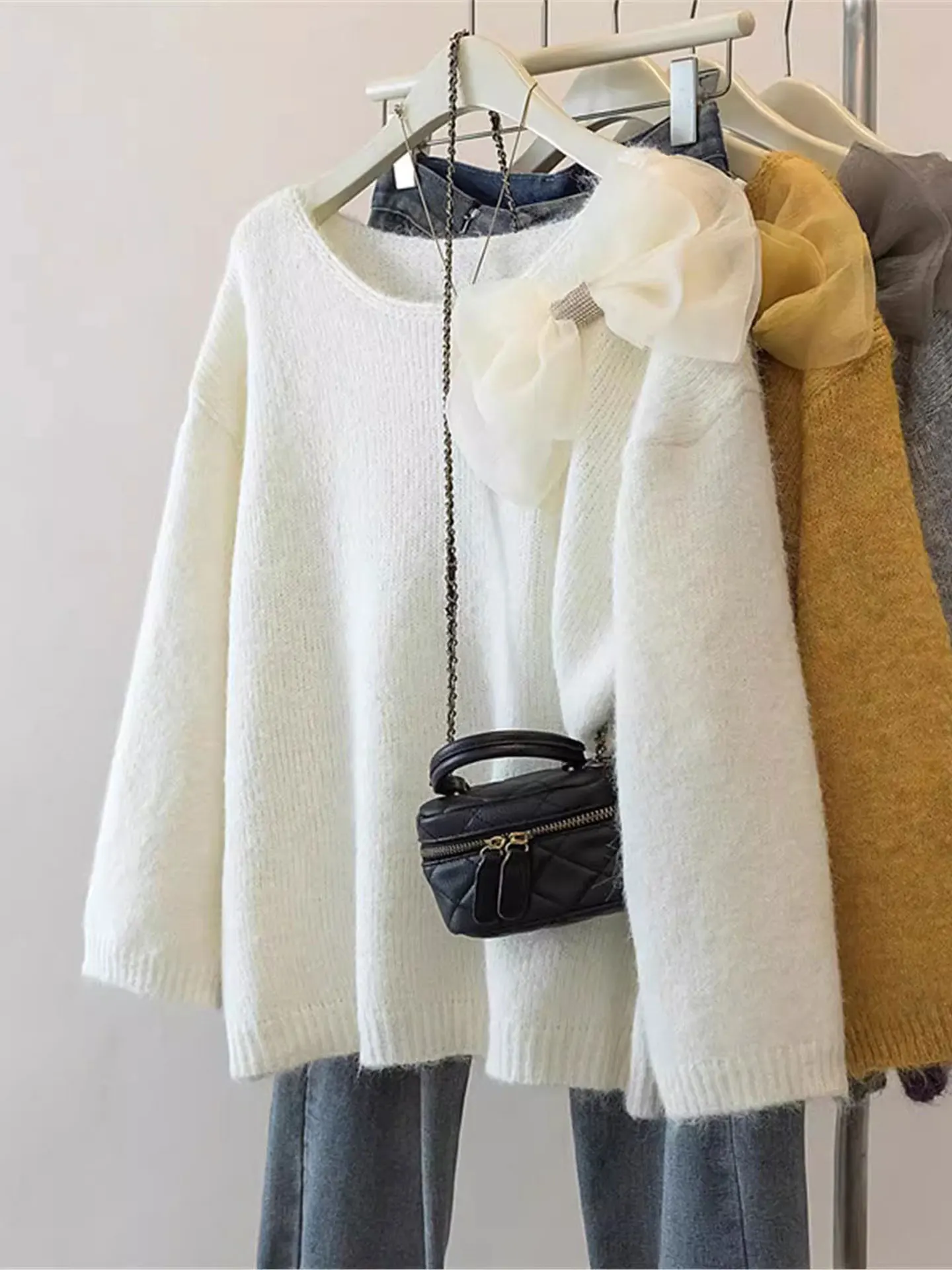 

Ele Long Sve Женский свитер с узлом 3D Дизайн Повседневный Sle Мягкое полиэфирное волокно Осень Зима Недобываемый...