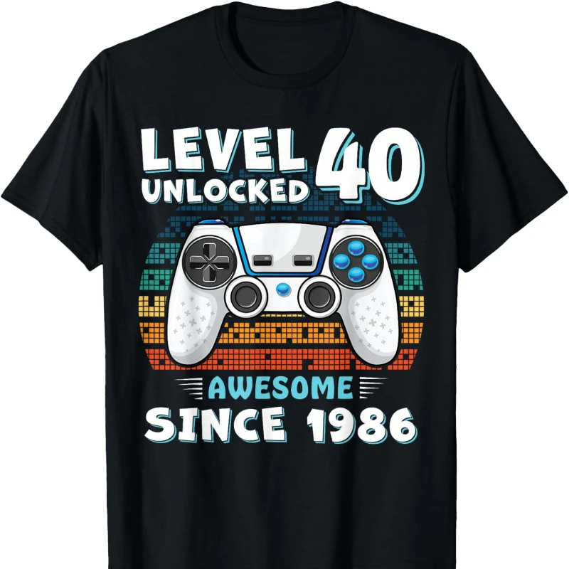 40 Year Old Bday Decorations Men 1986 40th Birthday  All-match Casual Printed T-shirt Tops Hipster Street Fashion Short-sleev