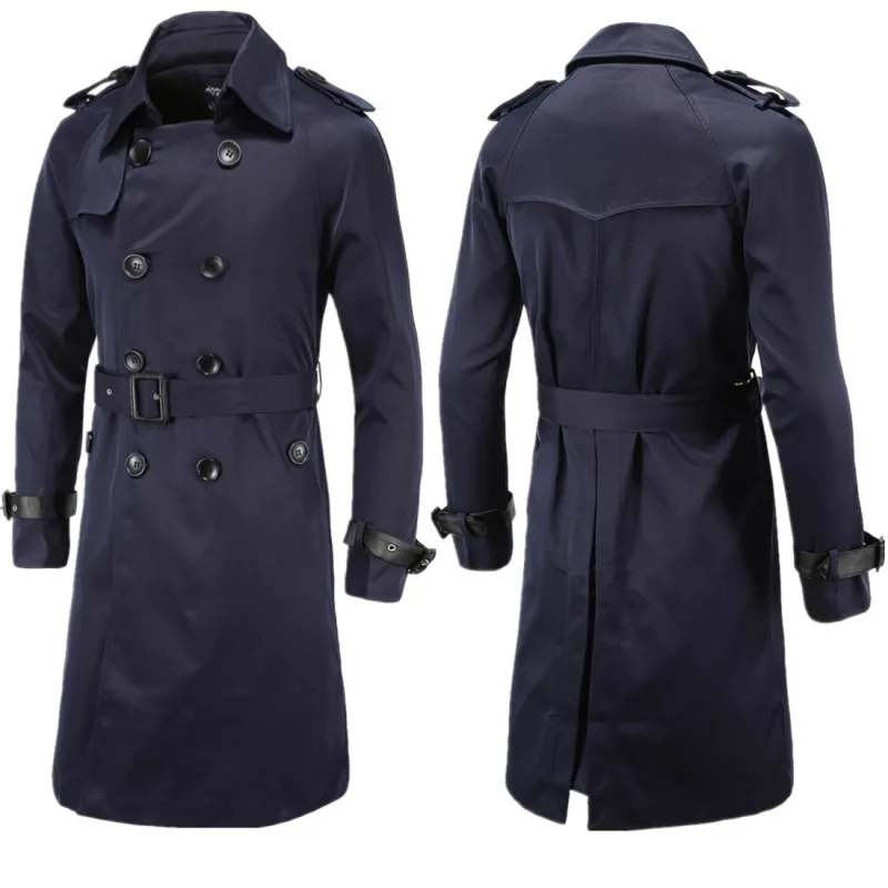 Wholesale of New Men's Clothing for Autumn , Boutique European and American Long Fitting Double Breasted Windbreaker Men's Coat