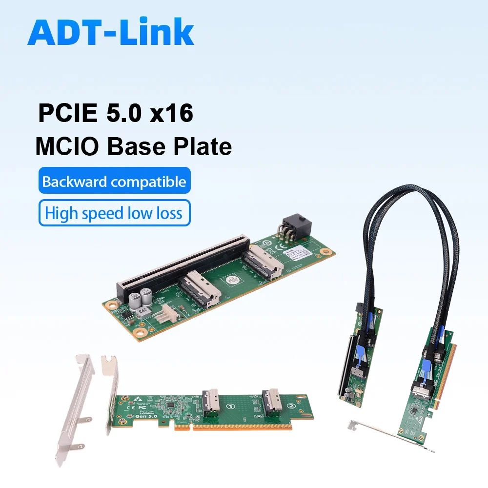 ADT-Link PCIe 5.0 X16 To MCIO 8i Adapter Card 2U/1U External GPU Expansion Backplane Cable for 4.0/3.0 Breakout Board Server