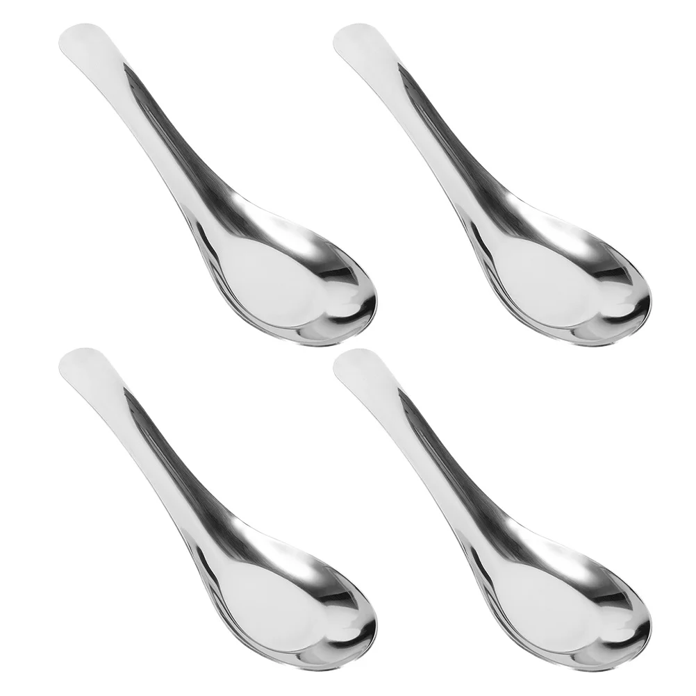 

4pcs Stainless Steel Flat Bottom Spoon Easy Grip Soup Spoons Kitchen Utensils For Stirring Scooping Ramen Porridge Cereal Asian