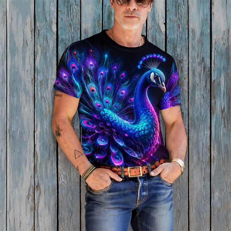 3D Print Men Crew Neck Short Sleeve Tops Vivid Peacock Graphic T Shirt Women's Outfits Casual Streetwear Men Summer Clothes New