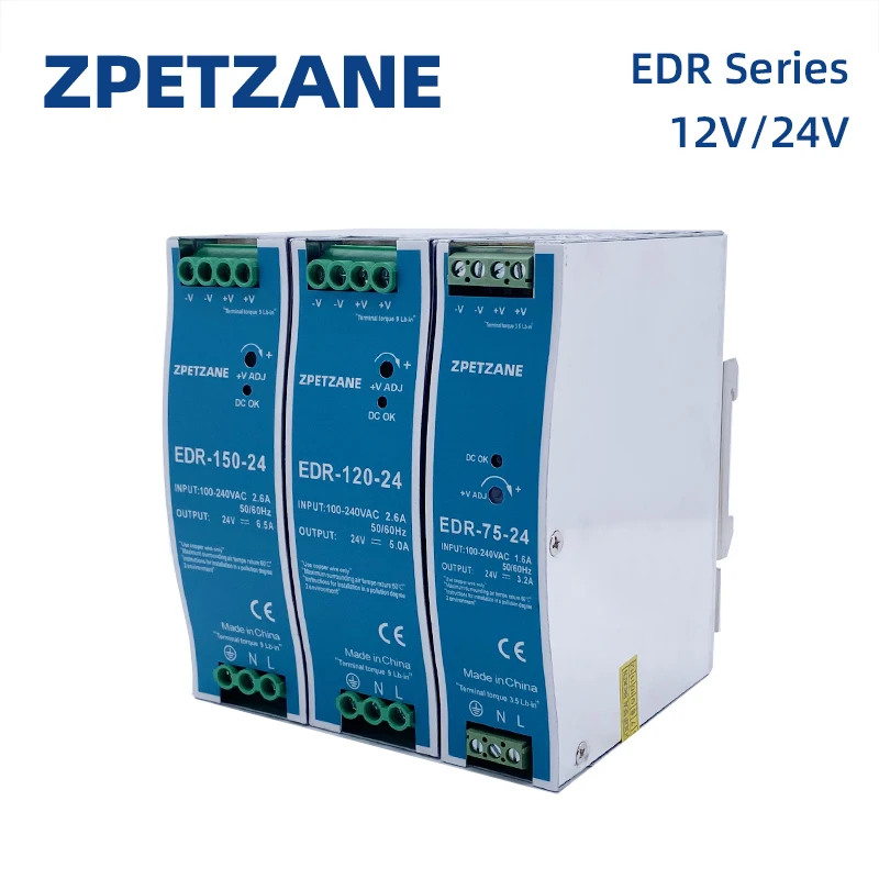 EDR-75W 120W 150W Single Output Industrial AC To DC DIN Rail Switching Power Supply 24v Source 12 Volt Transformer Adapter