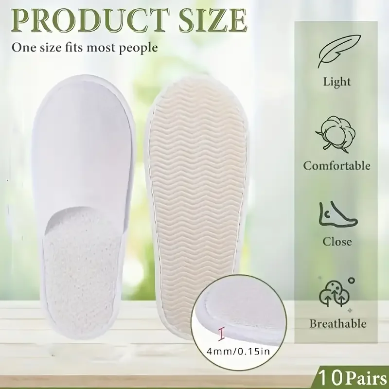 12 Pairs Disposable Non-woven Slippers, White Simple Slip On Indoor Slippers, Portable Washable Lightweight Travel Slippers for