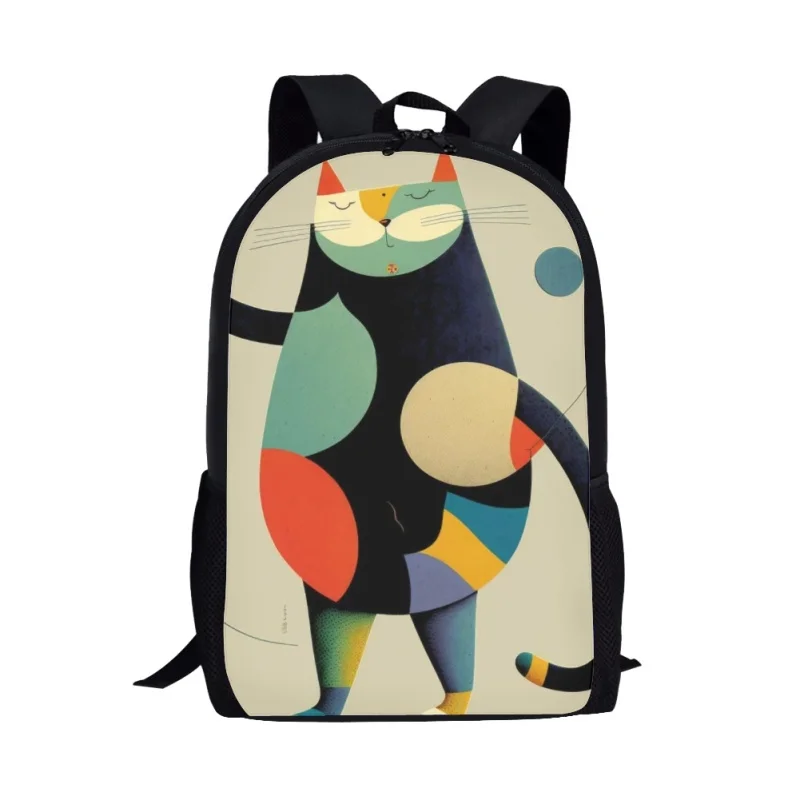 

Funny Abstract Cat School Backpack Kids Teenagers School Bags Art Design Boys Girls Bookbag for Elementary Students 16 Inches