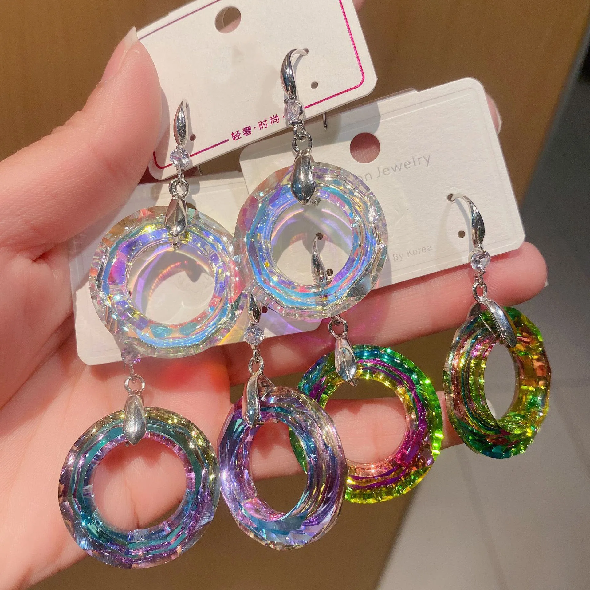 Fashion Transparent Colorful Crystal Round Circle Drop Dangle Earrings 2024 New Design Earings