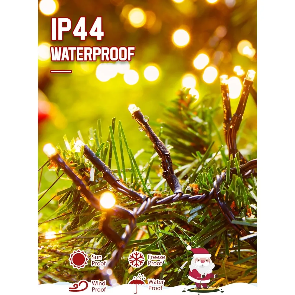 Lumières d'arbre de noël en grappe de 50 pieds, 1000 LED, avec 12 Modes d'éclairage, guirlande lumineuse de pétard d'extérieur, minuterie et contraste à distance