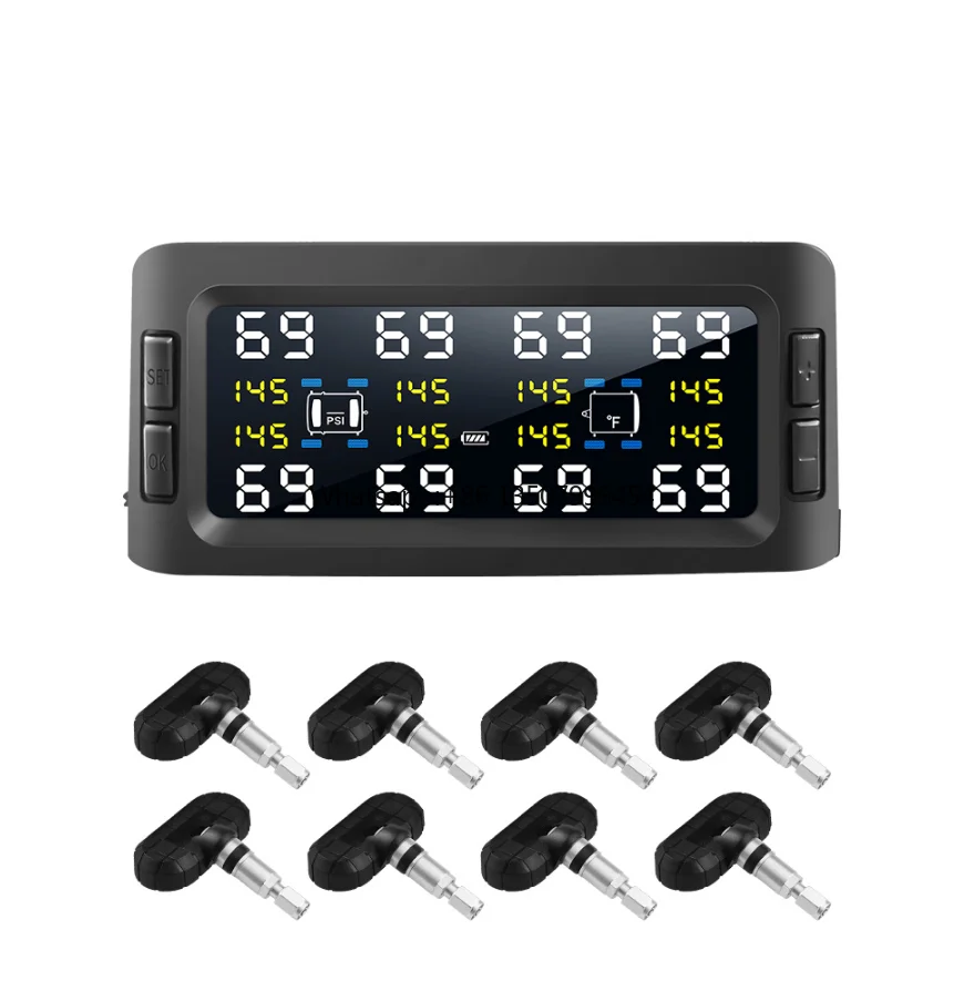 

Cross-border-exclusive smart wireless tire pressure monitoring system for 8-wheel trailer buses