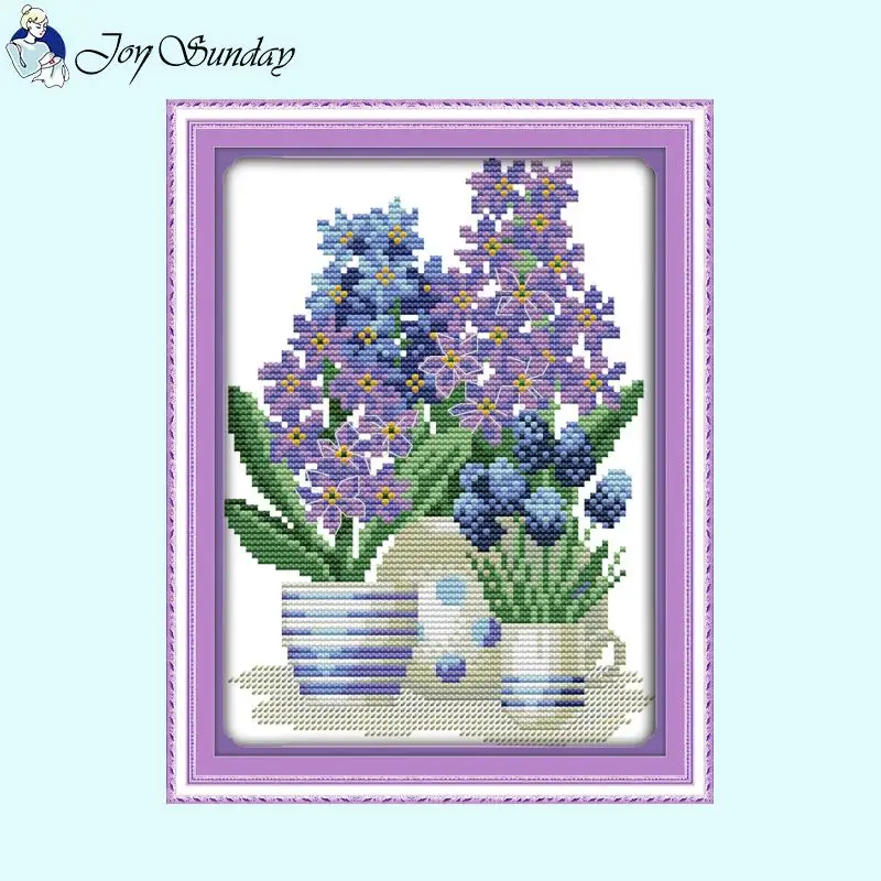 Serie di fiori in vaso Kit punto croce con motivo floreale fai da te 14ct 16ct 11ct Tessuto di tela stampato bianco Ricamo a mano