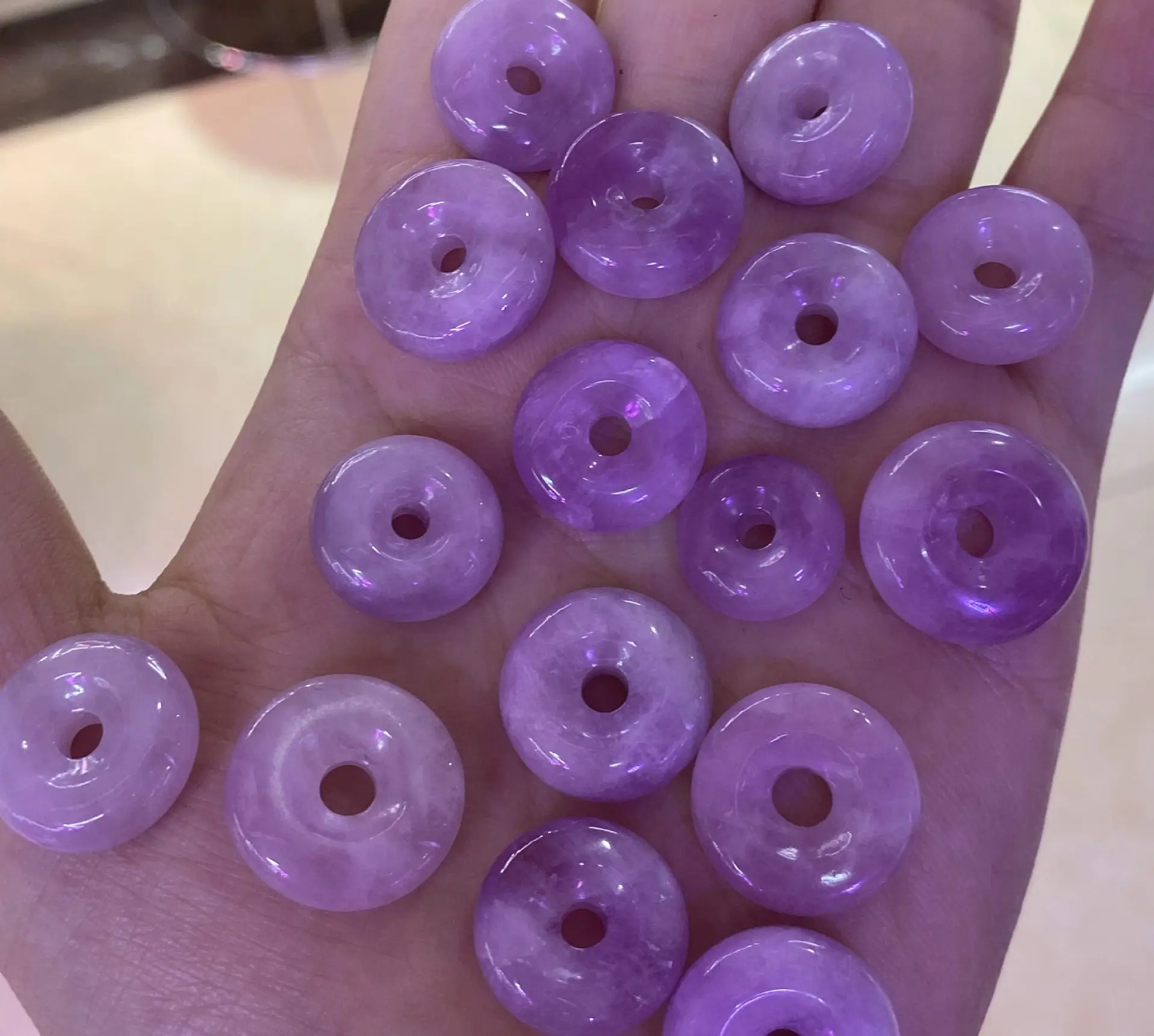 Wholesale 10pcs/pack 100% Natural Kunzite Bead 14-18mm Donut Gemstone Loose Stone Pendant Jewelry DIY