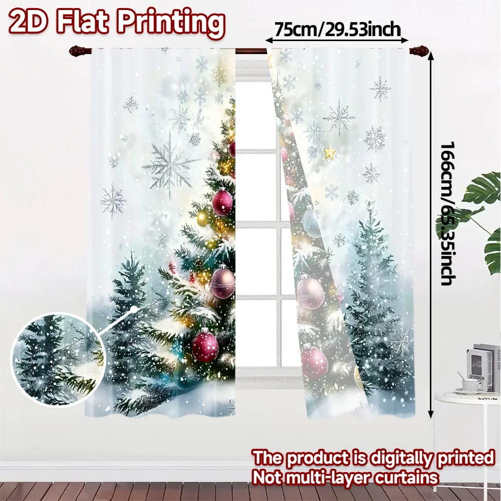 2pcs,Curtains Christmas Tree Snowfall Festive (2) Chic Curtains Digital Printed Prints Light Filtering Curtains Decorations