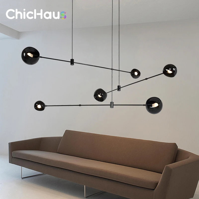 

Linear Chandelier Acaba Black Chandelier Loft LED Lamps Wrought Iron Chandeliers Living Room Villa Hanging Dining Room Lights