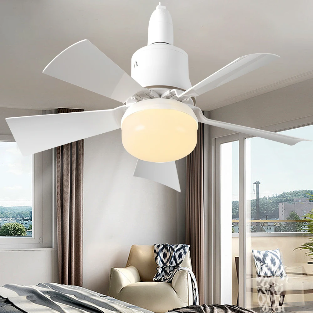 Ventilador de techo con luz LED E27, Control remoto, función de atenuación, montaje moderno para cocina, dormitorio, comedor, Patio