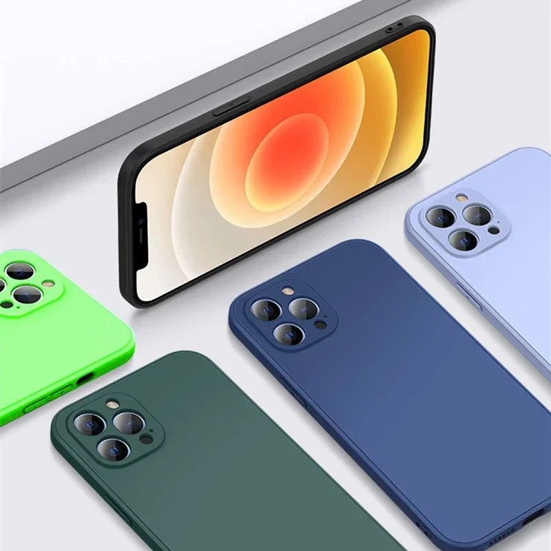 Original Liquid Silicone Phone Case For iPhone 16 15 14 13 11 12 Pro Max XS Max 16 Plus Shockproof Soft Light Green Cover funda image 6