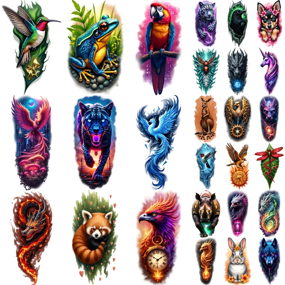 

9pcs Temporary Tattoo Waterproof Long-lasting Body Stickers Eagle Dragonfly Owl For Women Arms Shoulders