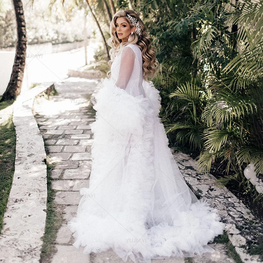 Vestidos de novia blancos para sesión de fotos, ropa de dormir de tul hinchado para mujer, vestido Maxi, aniversario de boda, novia, Boudoir