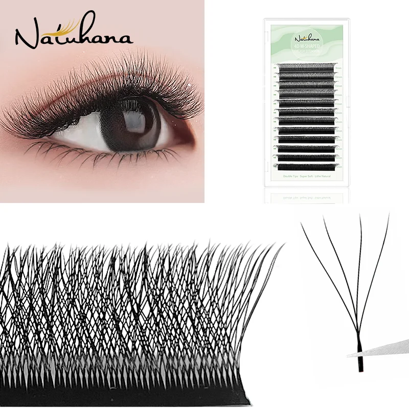 

NATUHANA W Shaped 4D 5D 6D Clover Eyelash Extensions Individual Premade Russian Volume Fan Soft Natural Mink False Lashes Makeup