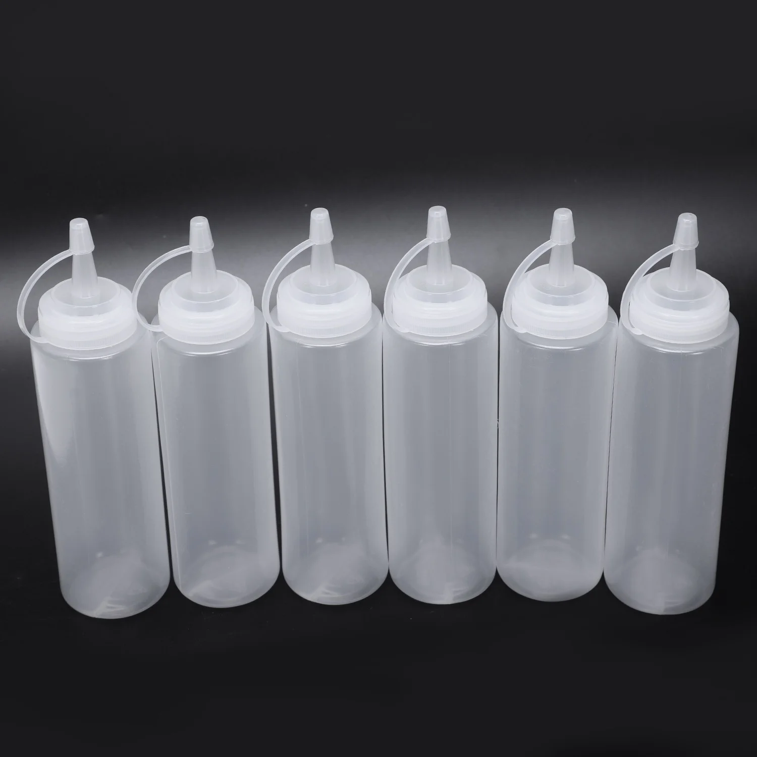 

6X Clear White Plastic Squeeze Sauce Ketchup Cruet Oil Bottles 8oZ