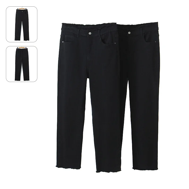 

Oversized denim trousers 100kg 3XL 4XL wool fringed French stick high waist plush denim trousers