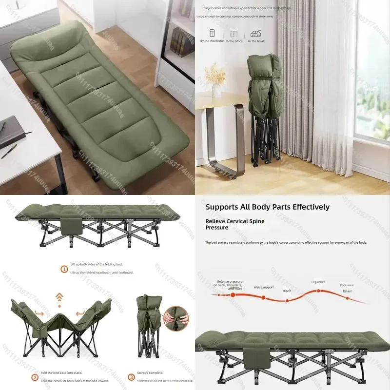 Portable Folding Bed Single Recliner for Office Nap Lunch Break Simple Camp Cot Lightweight Travel Guest Sleeping Chair