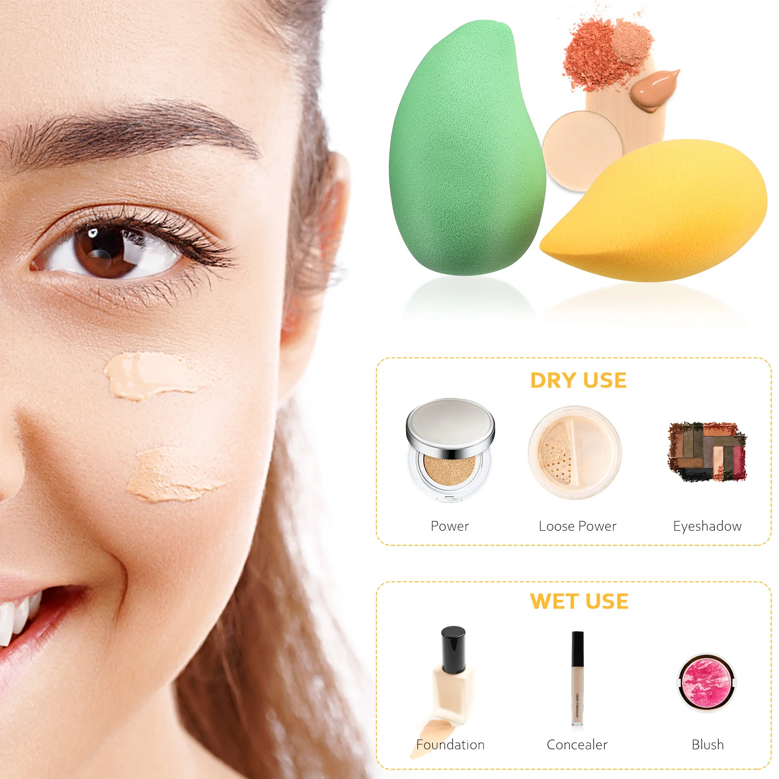 4 قطع من إسفنجات المكياج على شكل مانجو للنساء، أدوات مكياج الوجه ومستلزمات مستحضرات التجميل
