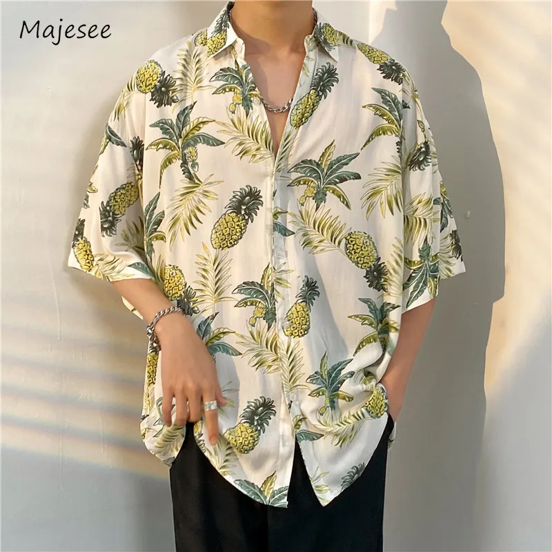 

M-3XL Shirts Men Basic Spring Summer Fashion All-match Casual Vintage Design Oversized Tops High Street Vacation Teens Popular