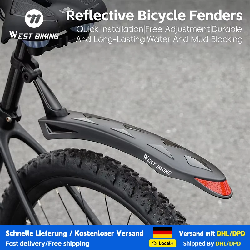 WEST BIKING 2 Stück Reflektierende Fahrradschutzbleche Langlebige Verstellbare Schutzbleche MTB Fahrrad Vorder- und Hinterradschutzblech Fahrradzubehör für 26-27,5 Zoll