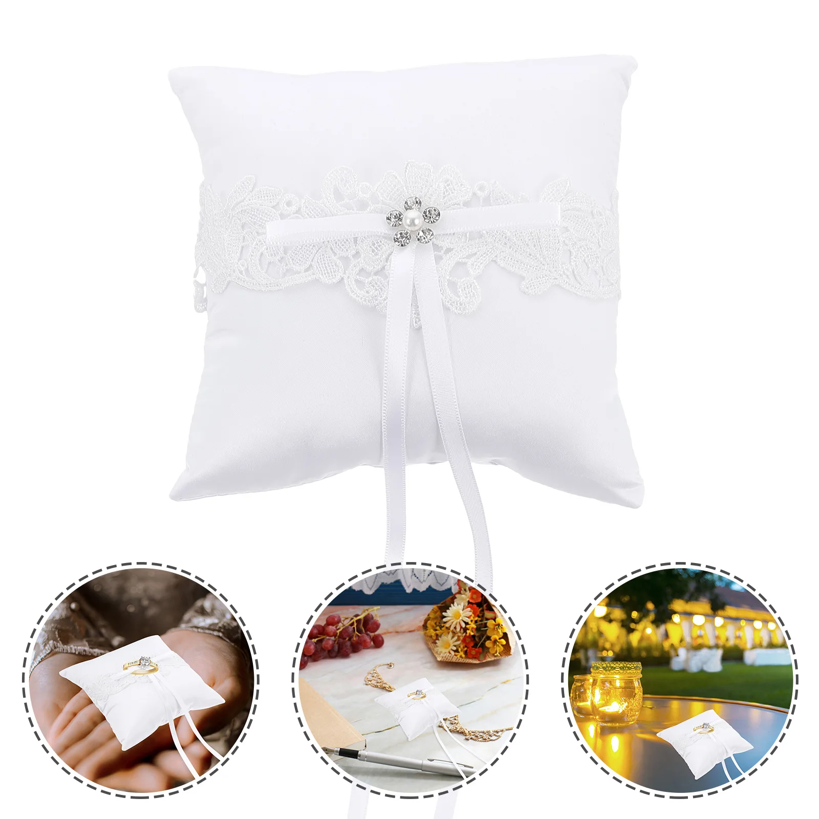 

1Pcs Wedding Ring Pillow Luxurious Lace and Ribbon Bowknot Holder for Rings Perfect Wedding Supply Romantic Ring Pillow Decor