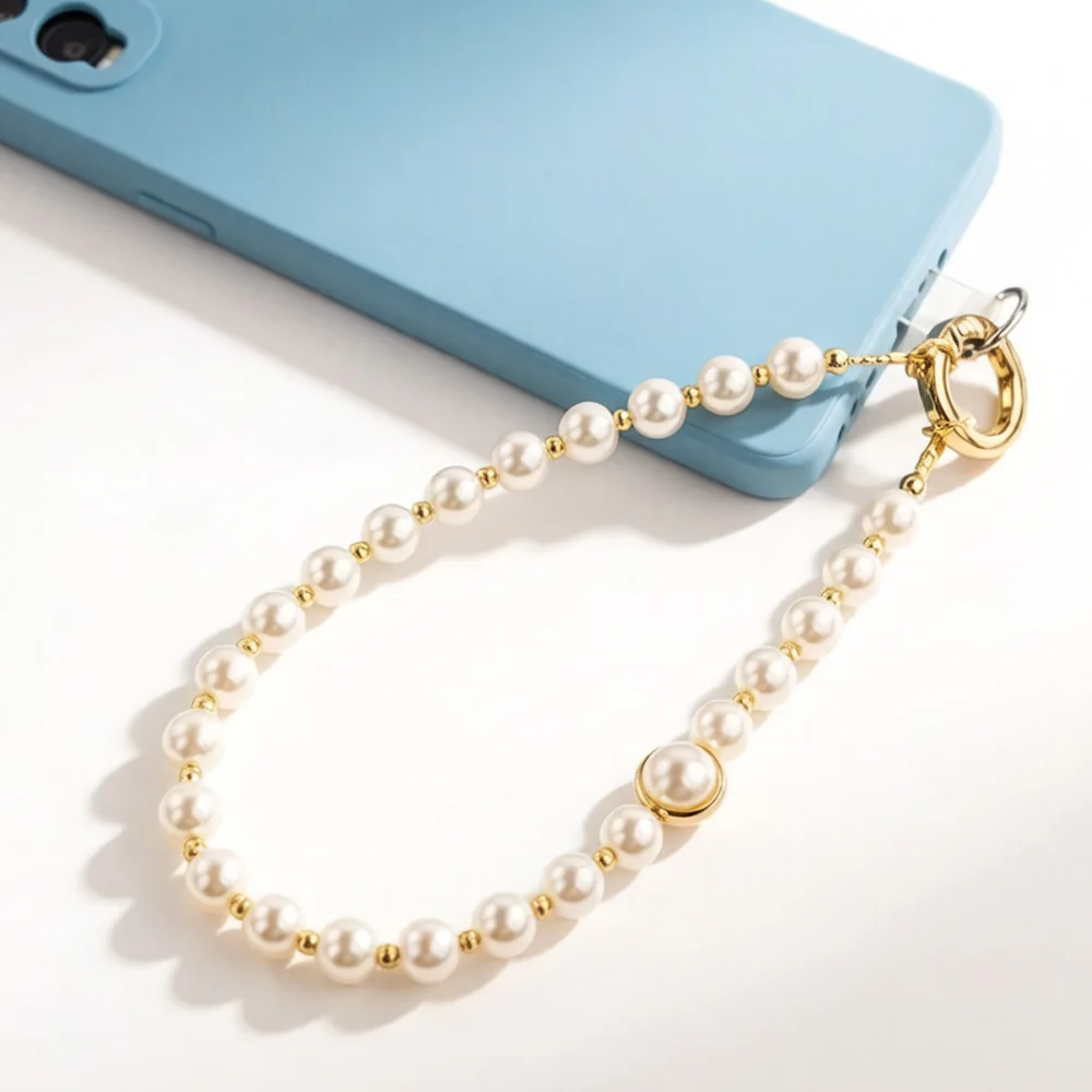 

MQIQI Pearl Phone Charm Bracelet Luxury lanyard strap for phone strap Beads Handmade Wrist Chain Keyring phone Pendant Anti-Lost