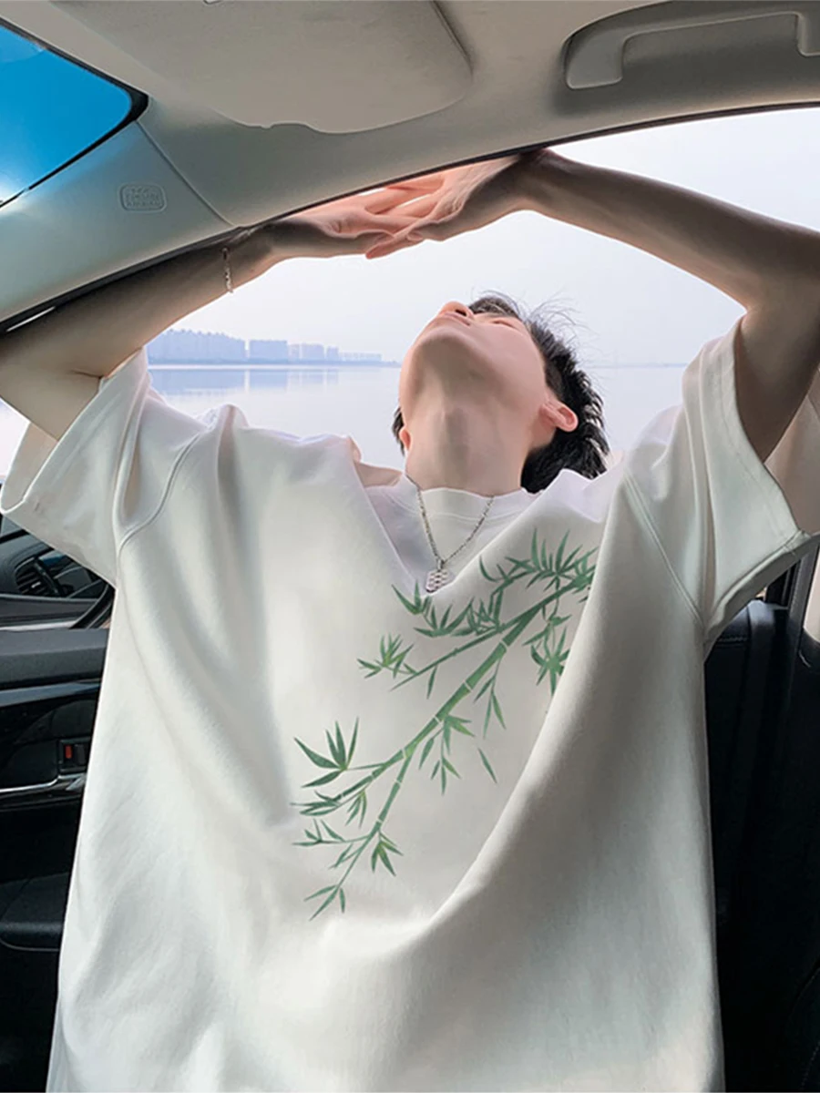 

New Chinese Sle Loose Fit Cotton T-irt ort Sve Men's Summer Faion Brand Heavyweight Casual Versatile National Tren...