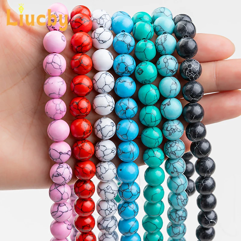 Türkisfarbene handgefertigte Perlen für die Schmuckherstellung DIY Damenohrringe Accessoires Halsketten Armbänder 15" Großhandel 6/8/10/12MM – Detail 2
