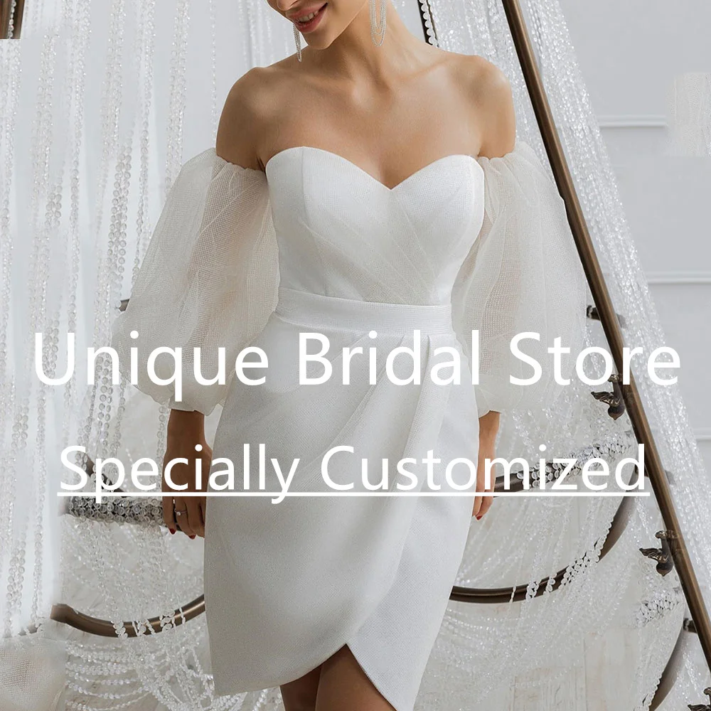 

2023 Glitter Short Prom Gown Detachable Puff Sleeve Sweetheart Draped Bridal Elegant Backless Zipper Vestidos Para Mujer Gala